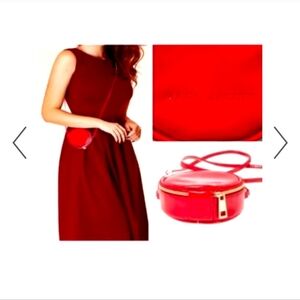 Marc Jacobs mini patent red leather crossbody circle canteen bag. 4x4" NWT